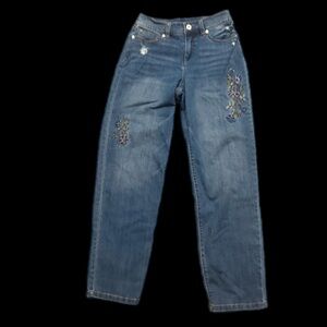 Inc Women's Blue Embroidered‎ High Rise Boyfriend Jeans